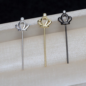 Accesorio Versátil de Plata S925 con Forma de Varita Mágica y Corona para Abalorios Barrocos, Soporte Hueco para Cuentas, Fornituras de Joyería 4056 - Product Image 5