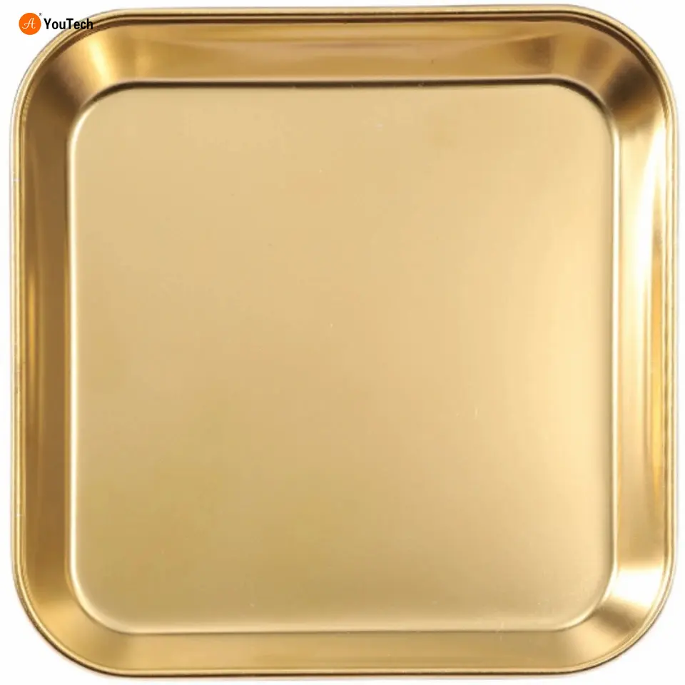 304 Квадратная тарелка из нержавеющей стали, золотистая Толстая тарелка для шашлыка, ресторанная Коммерческая Корейская посуда для барбекю с плоским дном