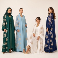 Robe longue ouverte YSYL avec broderie exquise en feuilles de palmier dorées, robe intérieure à col en V, abaya de festival musulmane modeste longueur ras du sol