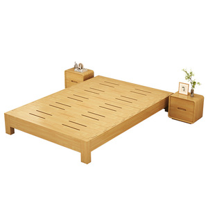 Solid Wood Platform Bed 1.8M Double Size Japanese Style Tatami Bed <b>Frame</b> With Side Tables Bedroom Furniture - Product Image 1