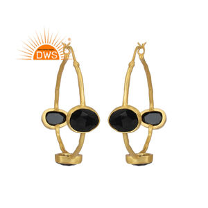 Pendientes de Ónice Negro, Estilo Indio, Chapados en Oro, Plata 925, Pendientes de Aro para Mujer, Fabricante de Joyería, Colección Vintage - Product Image 1