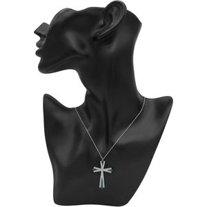 Religious Cross Pendant <b>Necklace</b> 0.77 Cttw Cut White <b>Blue</b> Diamonds Rhodium Plated 925 Sterling Silver 18 Inch for Women - Product Image 4