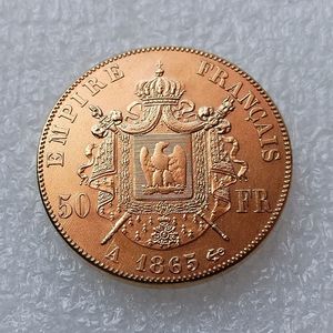 Réplique de pièce de monnaie française de 50 Francs de 1862-1868, représentant l'Empereur <span class=keywords><strong>Napoléon</strong></span> III couronné, en laiton plaqué, pièce de collection. - Product Image 5