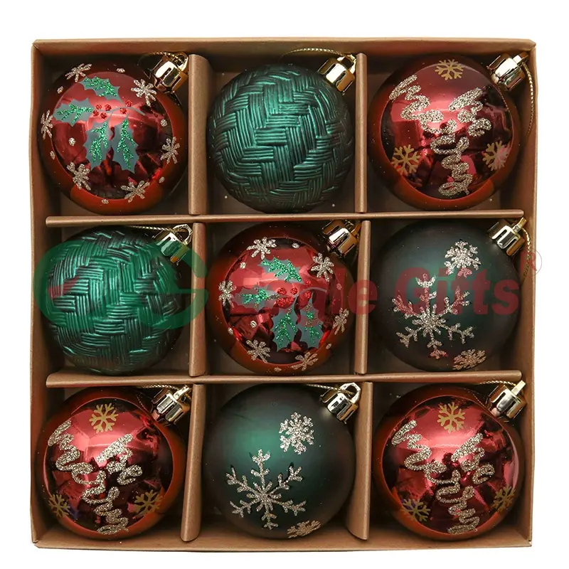 מתנות מתנה באיכות גבוהה קופסת מתנה חג שמח כדור קישוטים סט אדום זהב ירוק ינשוף פתית שלג אייסיקל אורן קונוס תליוני חג המולד