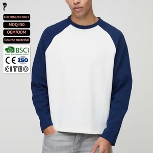Manufacturer Custom Men's <b>Raglan</b> Long <b>Sleeve</b> <b>T</b> <b>Shirt</b> 100% Cotton Oversized Boxy Crew Neck Baseball Tee - Product Image 1