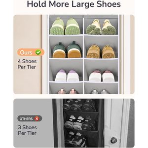 Over The Door <b>Shoe</b> Organizer 24 Pockets Gray Hanging Rack For Closet <b>Storage</b> With Deep Compartments - Product Image 6