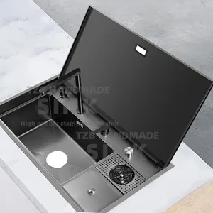 Cup Washer Cover Plane Fancy Kitchen Sink New Design Invisible Nano Handmade Fregaderos De Cocina De Acero Inoxidable Sinks