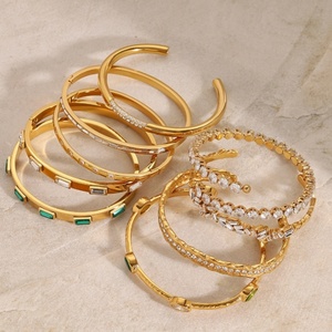 18K Gold Plating European High-End Ins Open Titanium Steel Cuff <b>Bracelet</b> Stainless Steel Zircon Hand Jewelry Fashion - Product Image 2