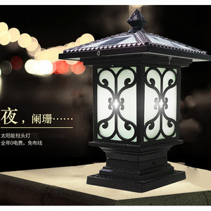 Solar Led Pillar Light <b>Iron</b> Body E27 Base Outdoor Garden Wall Lamp 50000 Hours Lifespan - Product Image 3
