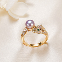 Bague ouverte HECATE AAAA en perle d'eau douce Mabe, tête de léopard en zircon, 7-7,5 mm, faite à la main, plaquée or 18 carats, bijoux de luxe certifiés