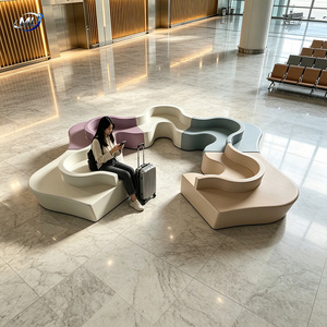 Modular Color-Block FRP Curved <b>Bench</b> Set Interlocking Puzzle-Shaped Outdoor Furniture - Product Image 4