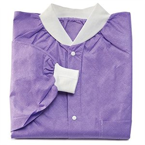 Certifié ISO13485, <span class=keywords><strong>blouse</strong></span> de laboratoire violette protectrice et respirante microporeuse à <span class=keywords><strong>usage</strong></span> <span class=keywords><strong>unique</strong></span> PP SMS, manteaux jetables pour les visiteurs - Product Image 1