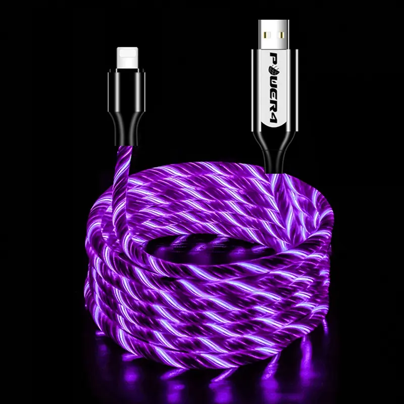 Светодиодный зарядный кабель LR2D лучшего качества, Интеллектуальный светящийся кабель EL Type C Micro USB 8 Pin LED