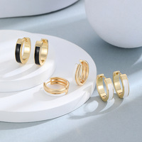 Boucles d'oreilles créoles tendance plaquées or 14 carats avec émail pour femme, noires et blanches, minimalistes, géométriques, petites, bijoux de mode