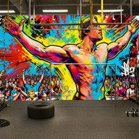 Grand papier peint mural Pop Art, motif culturiste musclé et éclaboussures arc-en-ciel, revêtement mural pour usage commercial et salle de sport
