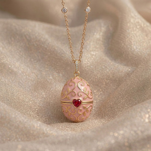Collar con <span class=keywords><strong>Colgante</strong></span> de Corazón y Medallón de <span class=keywords><strong>Huevo</strong></span> Estilo Fabergé de Latón, Joyería Esmaltada para Mujer, Regalo para el Día de la Madre - Product Image 2