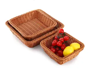 Cestas de mimbre de plástico para frutas y pan, elegantes cestas rectangulares de poliéster de 3 tamaños