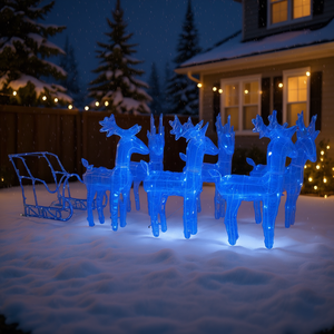 Renos y Trineo Navideños Inflables de Acrílico para Decoración de Jardín, Azules, con 320 Luces LED - Product Image 2