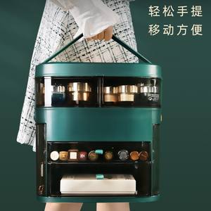 Boîte de rangement cosmétique 24L, organisateur de bureau avec miroir et compartiment à bijoux, couleur unie verte - Product Image 2