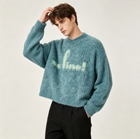 Pull en maille à lettres graphiques pour homme |   Pull oversize doux effet mohair en bleu sarcelle - Haut tricoté chaud et tendance pour l'hiver