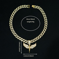 Collier pendentif Ailes d'Ange Argentées Audacieuses avec Chaîne Cubaine Entièrement Strassée pour Hommes, Style Hip Hop, Streetwear et Spectacles Scéniques