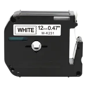 Aimo 12毫米黑色书写白色磁带Ptouch盒式磁带m-k231 mk231 mk 231 m k231用于brose墨盒
