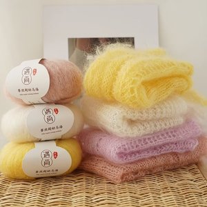 Pull et écharpe tricotés à la main en fil mélangé 30% soie de mûrier et 70% <span class=keywords><strong>mohair</strong></span> superfin, anti-boulochage, technologie OE, motif teint - Product Image 5
