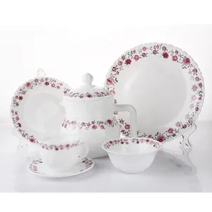 6pcs Decal Dinner Set Opalware Set With Flower Printing Heat Resistant Tableware Sets Round Shape White Opal Dinnerware