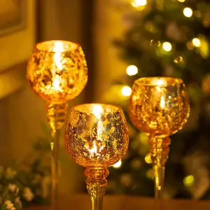 Conjunto de 3 lanternas de vidro douradas, suporte de vela decorativo, luzes de chá, velas votivas, decoração de mesa, casamento, suporte de vela