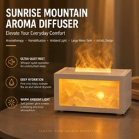 Humidificateur d'aromathérapie de table haut de gamme avec effet flamme, lampe de nuit Coucher de soleil en montagne, diffuseur de parfum 3D effet feu pour Spa, Hôtel et Bureau