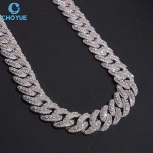 Cadena de Lujo de 23MM con Diseño de Plata 925 Bañada en Rodio y Moissanita, Corte Brillante Redondo, Microincrustaciones, Cadena de Eslabones Estilo Hiphop - Product Image 2