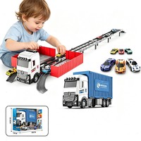Circuit de course de camions transporteurs pour tout-petits, ensemble de jeu pliable et déformable, camion porte-conteneurs avec voitures en alliage pour garçons et filles, cadeau
