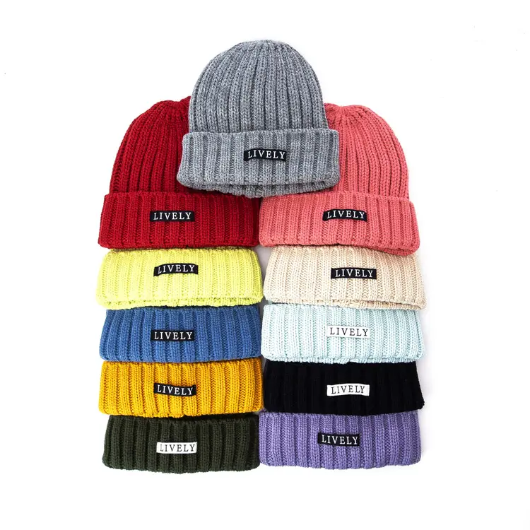 Сплошной цвет на заказ Вышивка логотипа ребра зимний комплект шапки открытый теплый настроить шапочки для женщин и мужчин