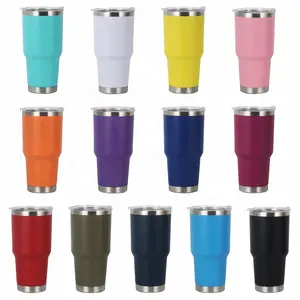 2023 new ideas Custom logo printing powder coated insulated vacuum thermal 30oz tumbler stainless steel travel mugs with straws