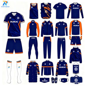 Футбольные комплекты для мужчин с индивидуальным логотипом, термотрансферная печать, автоматическая резка, 100% полиэстер, дышащие, быстросохнущие, для футбольных команд - Product Image 1