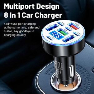Caricabatterie per Auto 40W 8-in-1 con Display di Tensione, 4 Porte USB + 4 Porte PD, Adattatore di Ricarica Rapida USB per Auto - Product Image 3