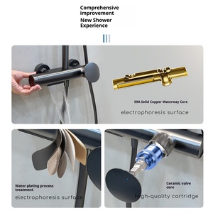 Xinxi New Minimalist Brushed Gunmetal Wall <b>Mount</b> Shower Set Home Use All-copper Bathroom Pressurized Cold + Hot Water Mixer Top - Product Image 3