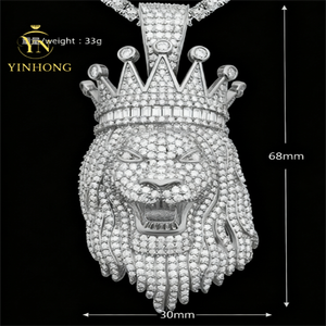 Ciondolo da Uomo in Argento S925 con Corona di <span class=keywords><strong>Leone</strong></span> e Moissanite, Collana Trendy Hip-hop con Moissanite - Product Image 3