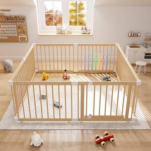 Playpen regolabile in legno per neonati e bambini piccoli al coperto centro di attività per bambini con cancello di chiusura per giocare cortile grande box - Product Image 1