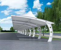 Auvent de stationnement pour voitures et bus, structure en acier durable sur mesure, toit en toile membrane PVDF imperméable, protection solaire