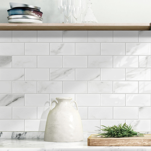 Paneles de pared decorativos de PVC modernos, mosaico de azulejos de pared de mármol blanco brillante para Metro Peel and Stick - Product Image 3