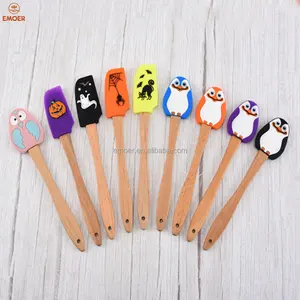 EMOER Set de spatules à pâtisserie en silicone pour pingouin d'Halloween avec manche en bois