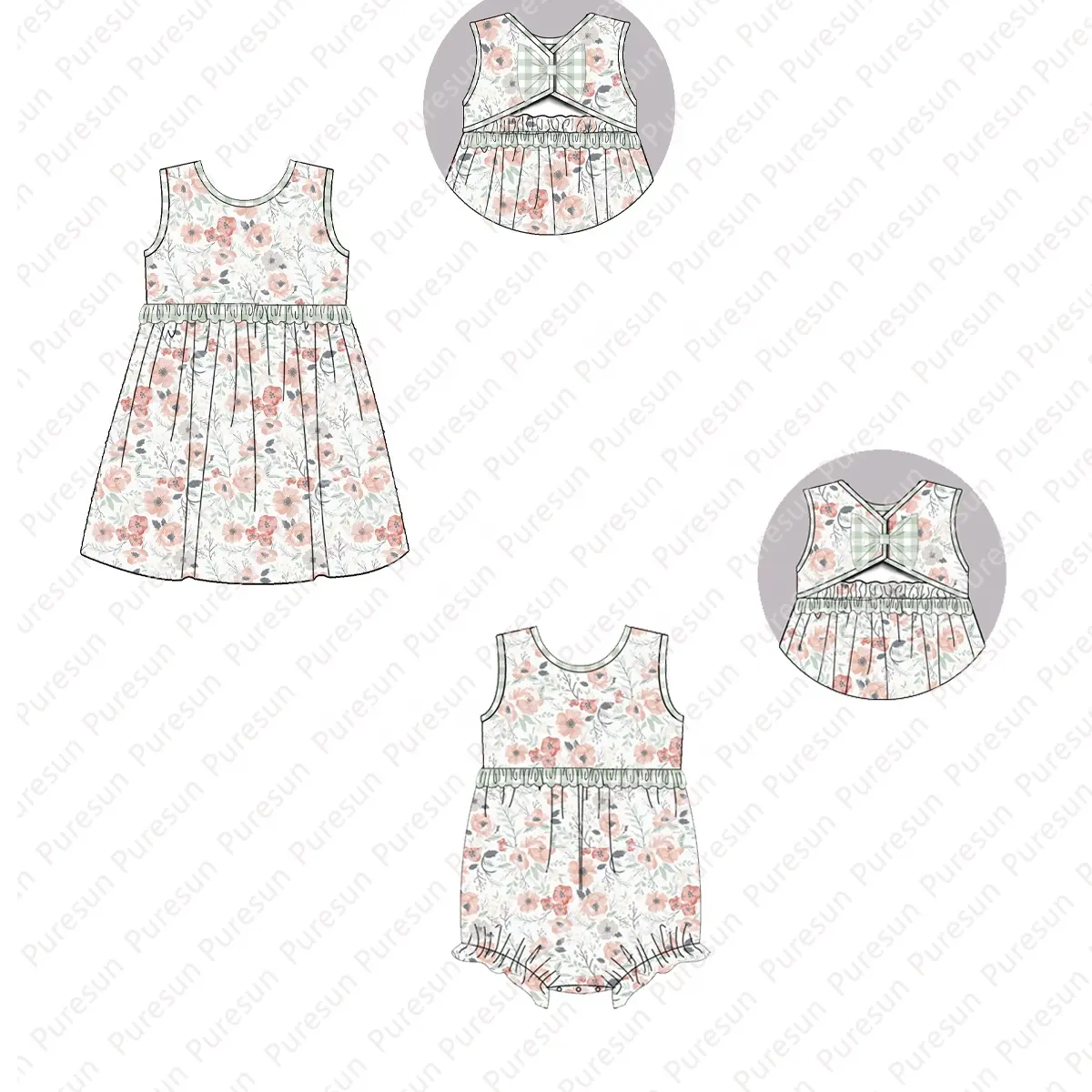 New Fashion Design Girls Customized Floral Suits Boutique Summer Dresses Clothing Toddler Kids Sibling Clothes