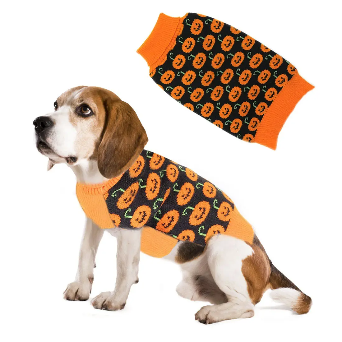 MiaPeta Halloween Hunde pullover mit Leine Loch Kürbis Haustier Roll kragen Katze Strickwaren Herbst Winter Mäntel für kleine Welpen Teddy