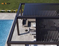 Pergola de jardin moderne à toit entièrement ouvert, motorisée, en aluminium, à lames orientables, toit rétractable électrique, bioclimatique