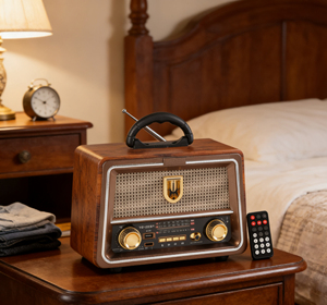 راديو ثلاثي النطاق <span class=keywords><strong>FM</strong></span>/AM/SW مع مشغل MP3 عبر USB/TF، يعمل بجهد 110/220 فولت مع محول، مع بطارية ليثيوم، مع بلوتوث، مع جهاز تحكم عن بعد - Product Image 3