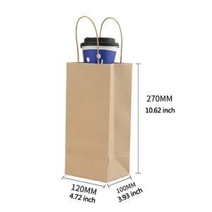 Ready Bulk 100% Biodegradable Coffee Restaurant Takeaway Packaging Kraft Brown Paper Bag With Handle