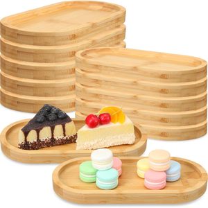 Plateau de service ovale en bambou, lot de 12, brun clair, imperméable, empilable, pour aliments et en-cas - Product Image 5