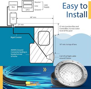 Luces LED Sumergibles para Piscina Blove Dolphin de 10 Pulgadas, IP68, Resistentes al Agua, ABS, para Piscinas, CA 120V, Cable de 100 Pies - Product Image 5