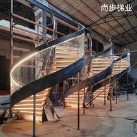 Escaliers rotatifs Escalier incurvé facile à assembler Escaliers d'intérieur en bois avec lumière LED Marches en bois massif